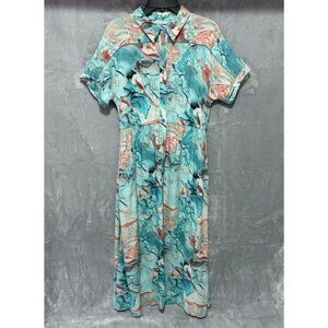Soft Surroundings M Shirt Dress Blue Coral Marble Abstract Print Rayon Midi